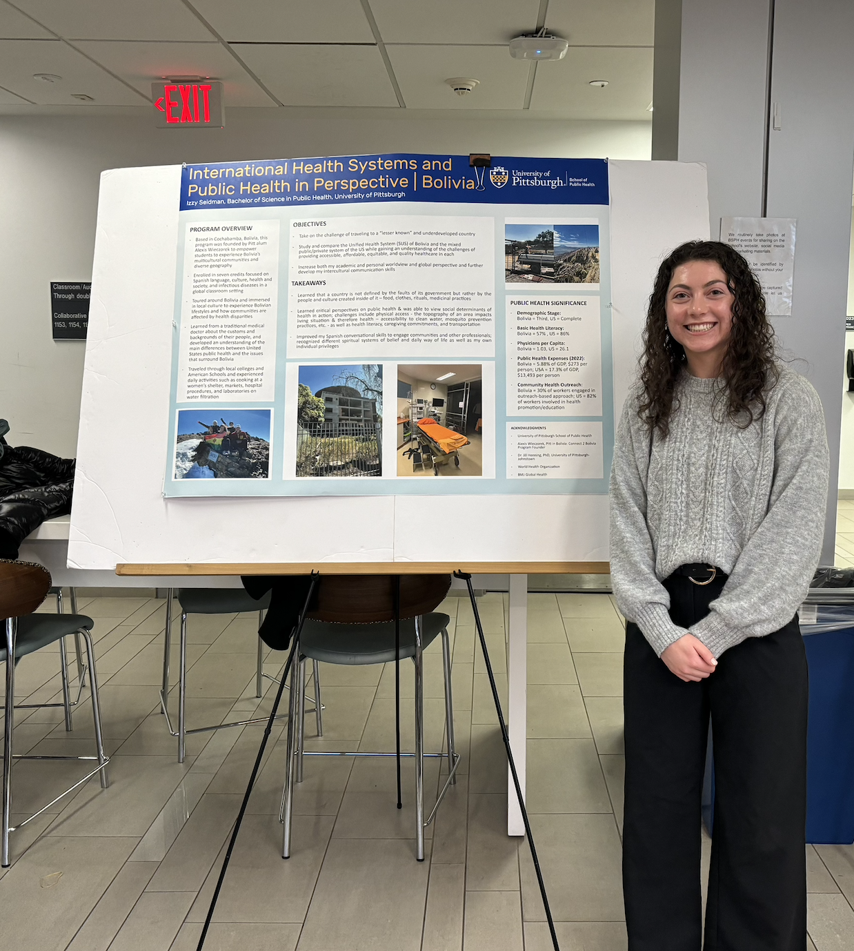 person posing in front of a poster