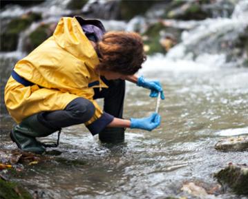 Student in the water testing