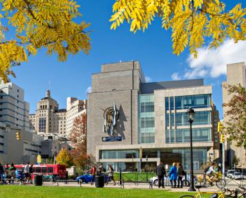 Exterior shot of Public Health Building in the Fall