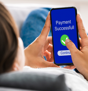 payment successful message on smart phone