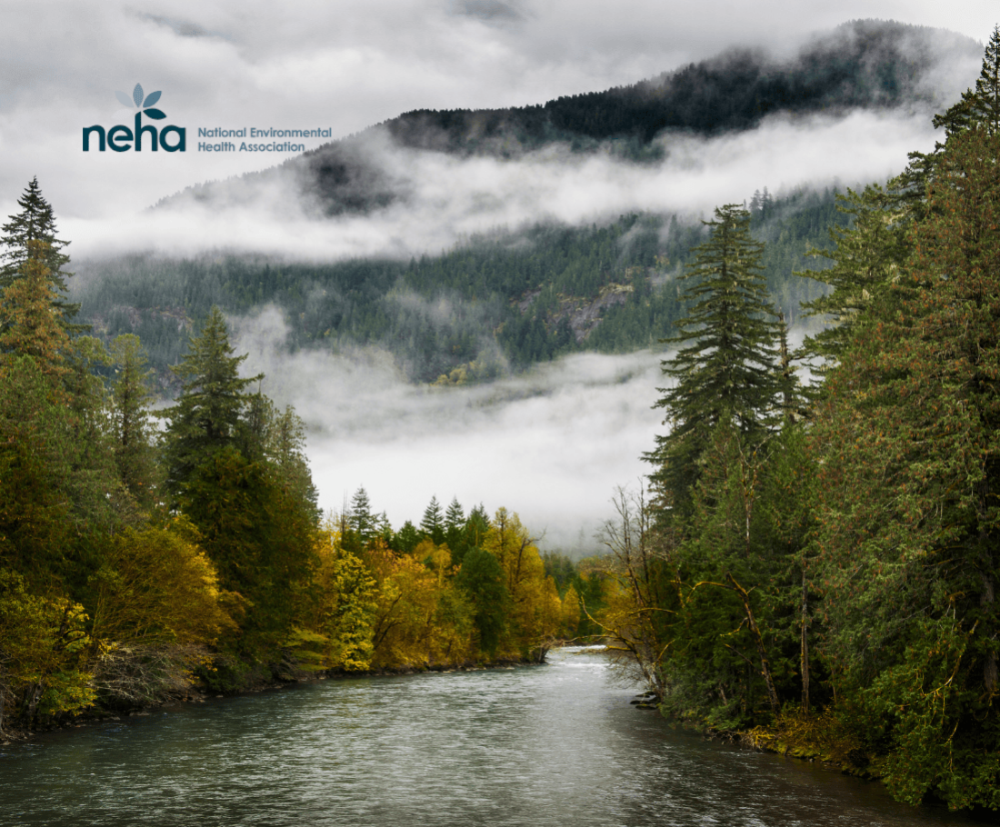Trees, mountains and river with NEHA overlay